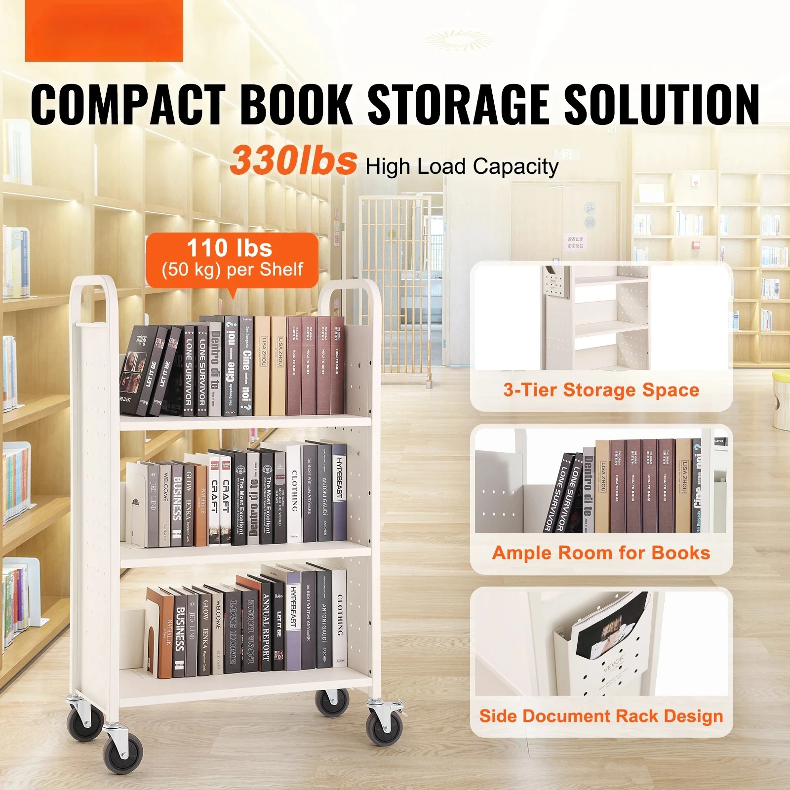330lbs Library Book Cart L-Sha - Book Cart Rolling ulasan dan harga